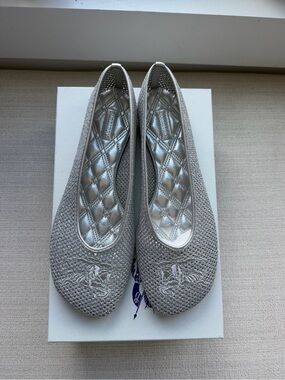 Burberry Silver Embroidered Ballet Flats